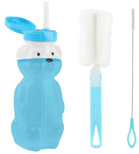 Honey Bear 8.35 oz Straw Tumbler Juice Bottle with Long Straw with Brush and 1 Straw Brush, Straw Learning Cup