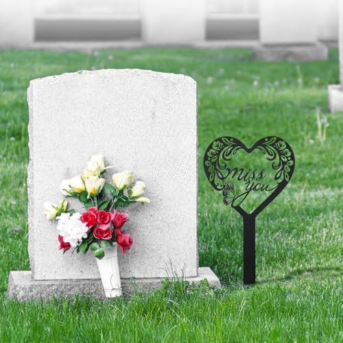 Piquet de cimetière décoratif en forme de cœur en métal - Ornement inséré comme décoration de sol - Plaque commémorative pour la cour de jardin pour l'extérieur - Piquet commémoratif comme pierre