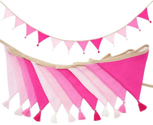 G2PLUS 2.8M Rose Ghirlanda Nappe Bandierine Triangolo Stoffa Baby Bandierine Festoni Doppia Faccia Tessuto per Cameretta dei Bambini Festa di Compleanno