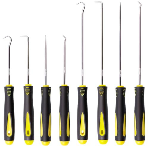 GUOYOU 8 Pcs Precision Pick and Hook Set Remover Mechanic Pick Tool Kit Professional Puller, for Oil Seals O Rings Gaskets Ideal for Mechanics Automotive Work Wire Separation （2 Size）