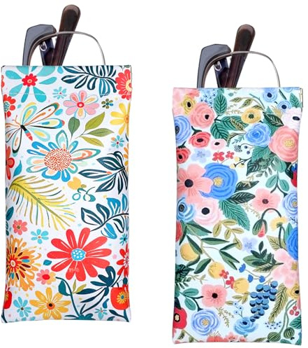 Qianyu Lot de 2 étuis à lunettes de soleil portables en cuir souple pour lunettes de soleil - Grand support de rangement pour lunettes de soleil - Unisexe - Pour femmes et filles, Fleurs colorées