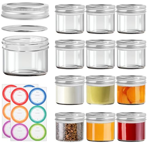 12 Stück Kleine Mini Marmeladengläser 100Ml,Einmachgläser mit Schraubdeckel Klein 100ml, Marmeladengläser Klein 100mL mit Deckel Beschriftet,Gläser Klei mit deckel für Gewürze, Gelee, Marmeladen, Müs
