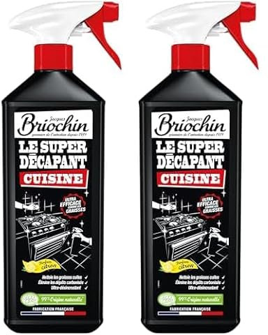 Briochin Jacques Super décapant Cuisine - Elimine Graisses cuites et dépôts carbonisés - Ultra désincrustant - 99.5% d'origine Naturelle - Ecocert - Fabrication française - Pulvérisateur - 1 Litre