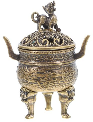 OUNONA Vintage Chinese Style Incense Burner Aromatherapy Burner for Cone Incense Home Office Decor Copper Material