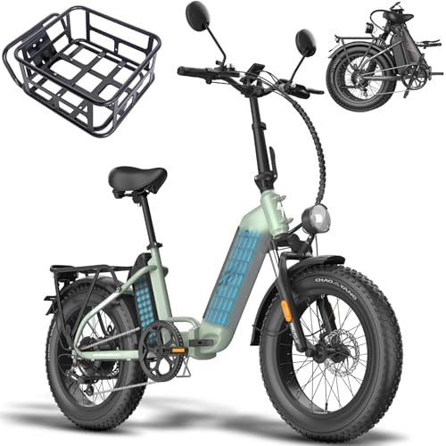 Fafrees Bici Elettrica Pieghevole Due Batterie 48V/13.4Ah×2 Bicicletta Elettrica, 20×4.0 Fat Tire, Autonomia di 170km, Fat Bike Ebike per Adulti Uomo Donna, con Schermo LCD, Specchietti,Cestino,Verde