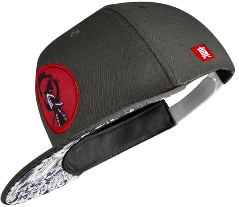 Nebelkind Snapback-Cap-Herren Damen Samurai Grau Einheitsgröße OneSize Größenverstellbar Baseballkappe Unisex Basecap Streetwear Style Baseball-Kappe mit geradem Schirm