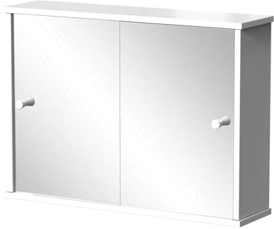Vicco Bathroom mirror cabinet Mireo, White, 55 x 40 cm with 2 sliding doors, for wall mounting with open storage shelves