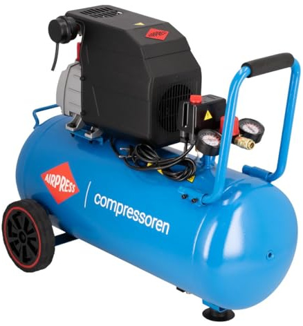 AIRPRESS - Compresor HL 260-50 8 bar 2 CV/1.5 kW 206 l/min 50 l - Compresor aire con ruedas - Compresor de aire de 50 litros uso doméstico o profesional