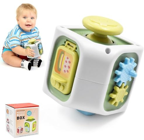 Spiritzohic Activity Cube Baby Toys, Montessori Toys for Baby Girl 6-in-1 Educational Sensory Busy Cube Travel Sensory Cube for Toddlers 1-3 Learning Fine Motor Skills Birthday Gift for Kids (Green)