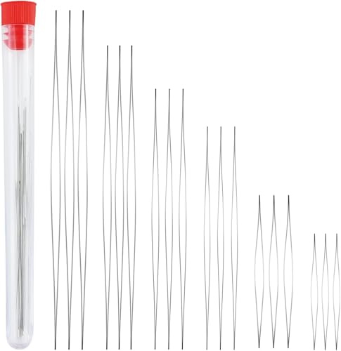 18 aghi per perline, 6 misure, aghi per perline con occhio grande, aghi per perline con bottiglia di ago, aghi per perline da infilare, aghi da cucito in acciaio inox, per artigianato e creazione di