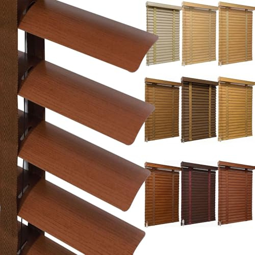 Interior Persiana de Aluminio Imitación Madera, Persianas Venecianas Aluminio de Ventanas, Privacidad Aislamiento Térmico Horizontales Stores para Ventana, para Cocina Dormitorio Salón Baño