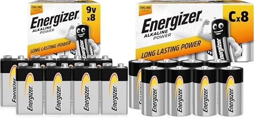 Energizer Alkaline Power - Pilas C + 9V (Paquete de 16) - Potencia Que Dura - Embalaje 100% reciclable [Exclusivo en Amazon]