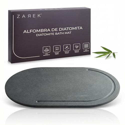 ZAREK Alfombra Diatomita Baño Ovalada 60x39 – Alfombra Baño Piedra Natural Secado Rápido y Ultra Absorbente – Alfombrilla Baño Antideslizante y Antibacteriana – Piedra Diatomita para Ducha y Bañera