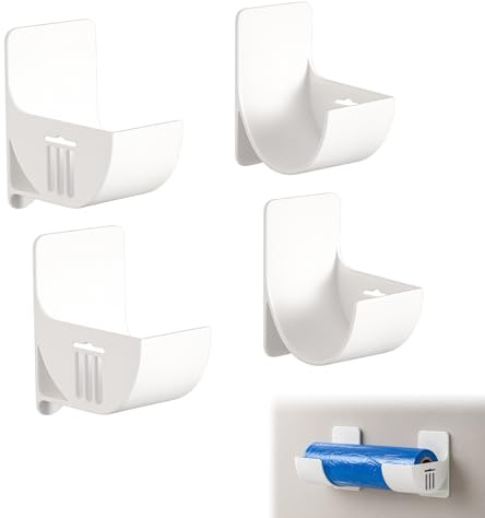 MEKEET 4 Pairs Bin Bag Holder White Cling Film Holder Self Adhesive Foil and Wrap Organiser Wall Mounted Plastic Bag Holders No Punching Garbage Bags Dispenser for Tin Foil Cling Film Trash Bags