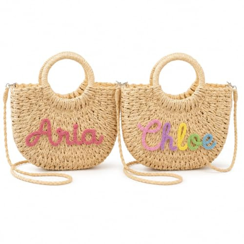 PANPANZZ Cadeaux Personnalisés Pour Demander À Une Demoiselle D'honneur Sac En Paille, Sac De Plage Personnalisé Pour Un Enterrement De Vie De Jeune Fille, Sacs À Bandoulière En Osier Tressé
