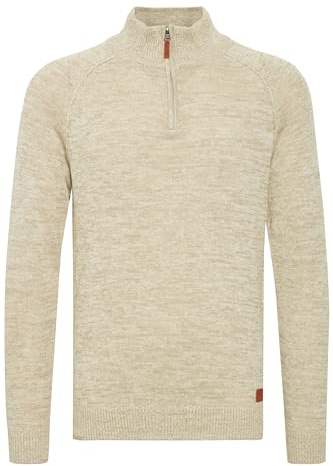BLEND BHDanovan Homme Pull en Maille Fine Pull à col Troyer Fermeture éclair Poignets côtelés Mélange de Coton Regular Fit, Taille:L, Couleur:Bone White (70016)