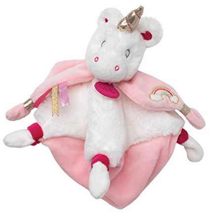 BABY NAT' - Doudou Licorne Souple Poussière d'Etoiles - Rose et Blanche - Broderie Arc en Ciel - Idée Cadeau Naissance - Doudou Facile à Attraper - Tout Doux pour les Câlins - BN0322