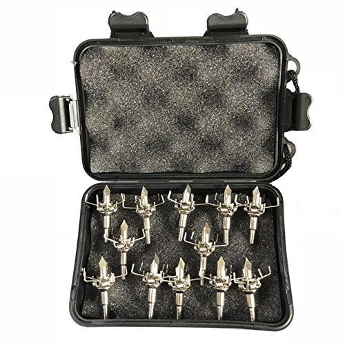 e5e10 Judo Arrow Head Broadheads 100 Grain Paw Points 4mm Screw for Hunting Tip + 1 pcs Black Broadhead Case Plastic Portable Case for Arrowheads (6pcs)