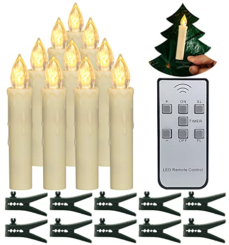 PChero 10 Stück LED Weihnachtskerzen, Batteriebetrieben Flammenlose Flackernde Stabkerzen mit Fernbedienung für Heimat Tisch Xmas Tree Weihnachtsbaum Garten Dekoration – Warmweiß
