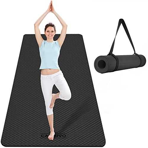 CAMBIVO Extra Wide Yoga Mat for Women and Men (72x 32x 1/4), SGS Certified, Non-slip Large TPE Exercise Fitness Mat for Yoga, Pilates, Workout (6mm, Dark Black)