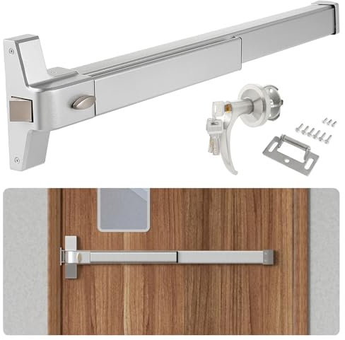BEAMNOVA 27.5 in Commercial Door Push Bar Panic Exit Device with Exterior Lever Lock Key Roller Strike Plate End Cap Universal Emergency Hardware, for 27.5 to 41 inches Wide Door, Metallic