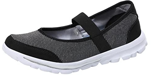 Womens Walking Shoes Slip on Comfortable Elastic Sneakers with Elastic Strap Mary Jane Flat 6 Black