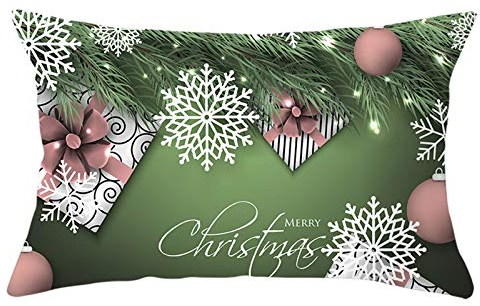 EHOMERY Kissenbezüge Herbst Set Kissen Weihnachtskugeln Schneeflocken Geschenkbox Seide Zierkissenbezüge Kissenbezüge Indie Kissenhülle Velour Wohnzimmer Sofa Dekoration Grün 30X20 Inches