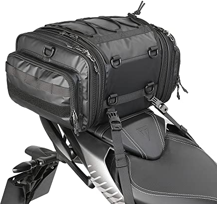 Rhinowalk Motorrad Hecktasche, wasserdichte Allwetter-/Kofferraum-/Gepäcktasche mit Sissy-Bar-Gurt,19-26L Schwarz