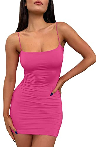 LILLUSORY Women's Mini Sexy Bodycon Dress 2026 Spring Fashion Summer Going Out Short Backless Party Club Dresses Beach Vacation Outfits Y2k Clothes Pink L