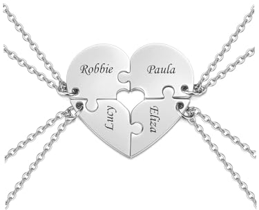 JSDDE Personalisierte Freundschaftskette für 2/4, Herz Puzzle Partneranhänger Halskette Partnerketten BFF Halskette Freundschaftsketten Geschenk für Paare Beste Freunde Freundinnen