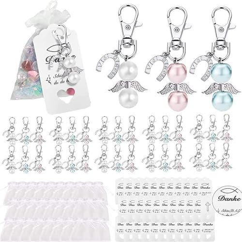STFALI 30 Stück Schutzengel Schlüsselanhänger, Schutzengel Anhänger, Schlüsselanhänger Schutzengel mit Organza Tasche und Geschenkanhänger Glücksbringer für Hochzeit Taufe, Kommunion