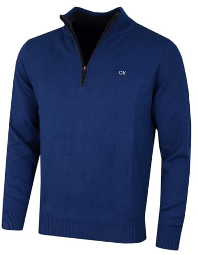 Calvin Klein Uomo Cotton 1/2 Zip Golf CK Top Maglione - Blu Atlantico - M