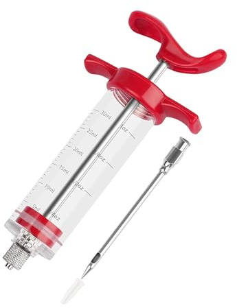 Red Mountain Valley Meat Injector, Portable Plastic Marinade Turkey Injector Syringe with Screw-on Meat Needle for Smoker BBQ Grill, food syringe,1-oz, Red