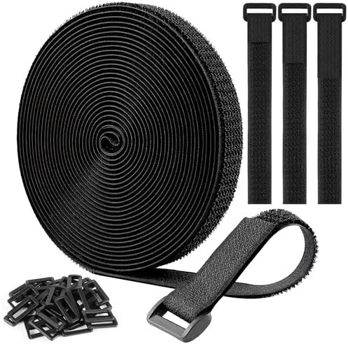 2cm X 10m Attaches De Câble Réutilisables Sangles (Avec 60 Boucles), Attache Cable À Coupe Libre, Sangles D'arrimage Autocollant Facile À Couper Pour Ranger Et Organiser Les Câbles - Noir