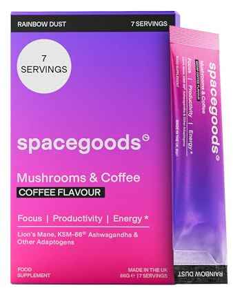 Spacegoods Rainbow Dust 7 Day Sachet Pack | Flavoured Mushroom Coffee | 120mg of Natural Caffeine | Lions Mane, Chaga, Ashwagandha & Vitamin B5 | Sharper Focus, Energy & Calm | Coffee