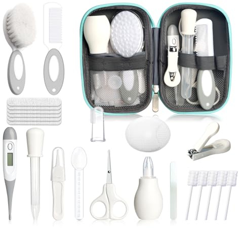 Qunlions life Baby-Gesundheits- und Pflegeset für Neugeborene, 25-teiliges, verbessertes Sicherheits-Babypflegeset, Gesundheitspflegeset für das Kinderzimmer von Neugeborenen (Grauweiß)