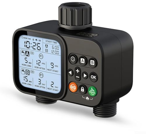 Minuteur d'irrigation intelligent à double sortie automatique avec mode manuel 8 heures d'arrosage programmable pour système d'arrosage de pelouse