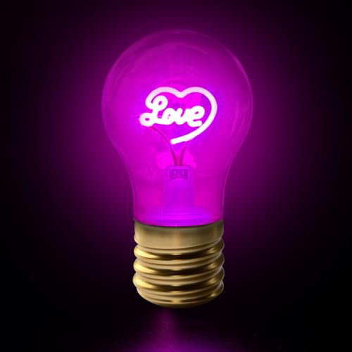 Lampada da Tavolo a forma di Lampadina, Lampadina Decorativa a Forma di Love Cuore con Luce Rosa, Senza Fili, Ricaricabile con Cavo USB, Luci Notturne Regalo per Compleanni, San Valentino, Natale