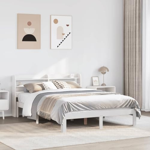 Iiaky 3306787 Giroletto con Testiera Senza Materasso Bianco 120x200 cm Letto,Struttura Letto a Piattaforma E Contenitore sotto Il Letto,Facile da Montare, Senza rumori