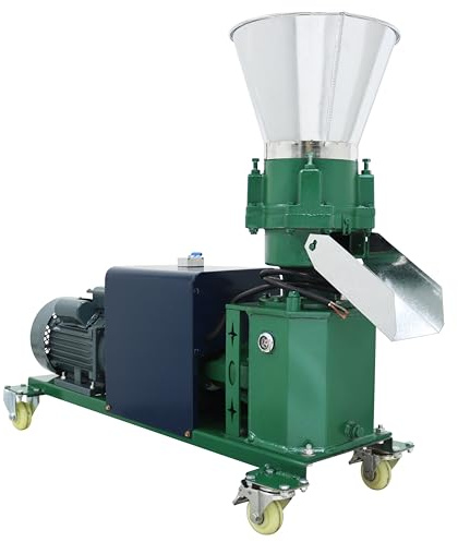 TECHTONGDA 10mm Feed Pellet Mill Machine with 4 Head Rollers Round Inlet Feed Pelletizer Feed Pellet Making Machine for Poultry Livestock Farm Animal 4.5KW 220V 330-440LBS/H 180 Model