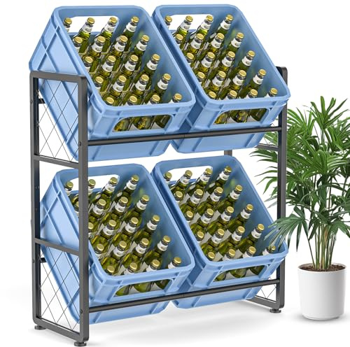 Glovios Getränkekistenregal für 4 Getränkekisten Metall Getränkeregal, Kistenregal mit 2 Ebenen Getränkekistenhalter zur Platzersparnis für Bier, Wasser, Obst, Gemüse