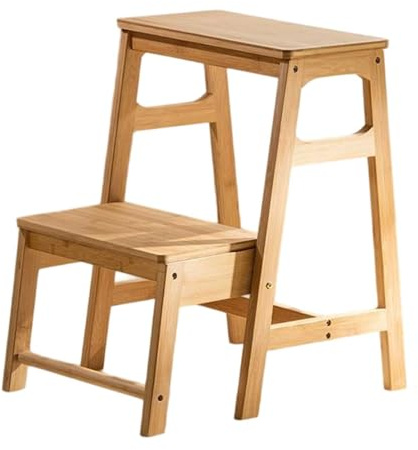 Tabouret escabeau Pliant en Bois, échelle multifonctionnelle à 2 marches avec Large Surface d'appui pour Plus de sécurité, Tabouret-échelle Pliant Simple pour Salle de Bain, Cuisine, Placard