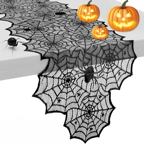 Camino de Mesa de Telaraña Decoración Mesa Halloween Mantel de Telaraña de Halloween Negro Decoración para Fiestas de Terror,Halloween Pascua Fiestas Temáticas (35 x 183 cm)