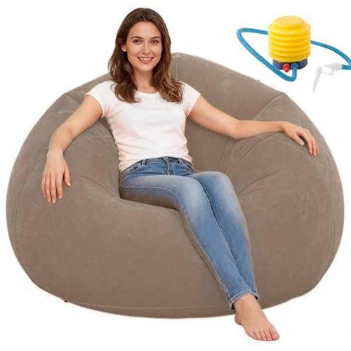 DASIAUTOEM Aufblasbarer Sitzsack, Aufblasbarer Sessel Sofa mit Luftpumpe, Gaming Sitzsack zum Zocken, Bean Bag Chair für Erwachsene Kinder, für Wohnzimmer Kinderzimmer Indoor Outdoor(Kaffeebraun)