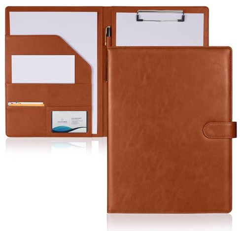 SITHON Portapapeles con Pinza, Carpeta A4, Portafolios Cuero sintético | con Bolsillo Interior, Carpeta Portapapeles con Tapa para Escuela Hogar Oficina Plegar Portapape, Marrón