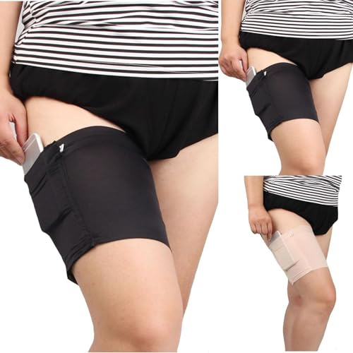 Fascia per calze da coscia, giarrettiera spessa 68 cm, in spandex, antiscivolo, nascosta, con tasche per telefono, contanti e carte, traspirante, borsa di sicurezza per viaggi, matrimoni e feste