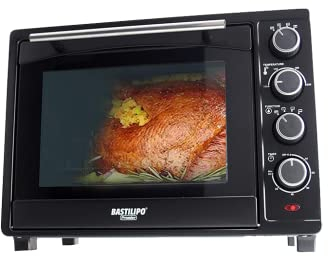 Bastilipo - Forno da tavolo ventilato e girarrosto da 35 litri, 1600W, modello Siena Black