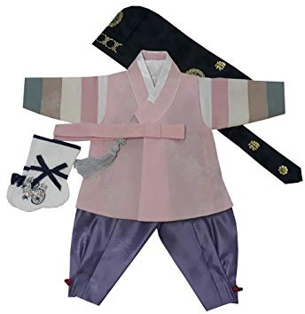 100 Day Birth Korea Baby Boy Hanbok Traditional Dress Outfits Celebration Party ivory purple set