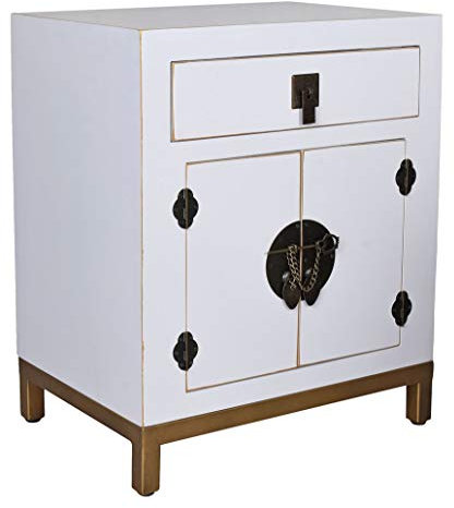 Chinesischer Hochzeitsschrank Singapore Weiß – Authentisches Ming-Design, 2 Türen & 1 Schublade, Holz/MDF, Elegante Nachtkommode mya031 Palazzo Exklusiv