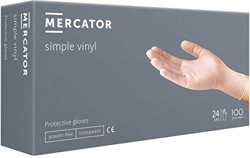Gants vinyle MERCATOR SIMPLE VINYL, taille : S - 100 pieces, Gants jetables non poudrés, gants de protection transparents, pour le bricolage, sans latex
